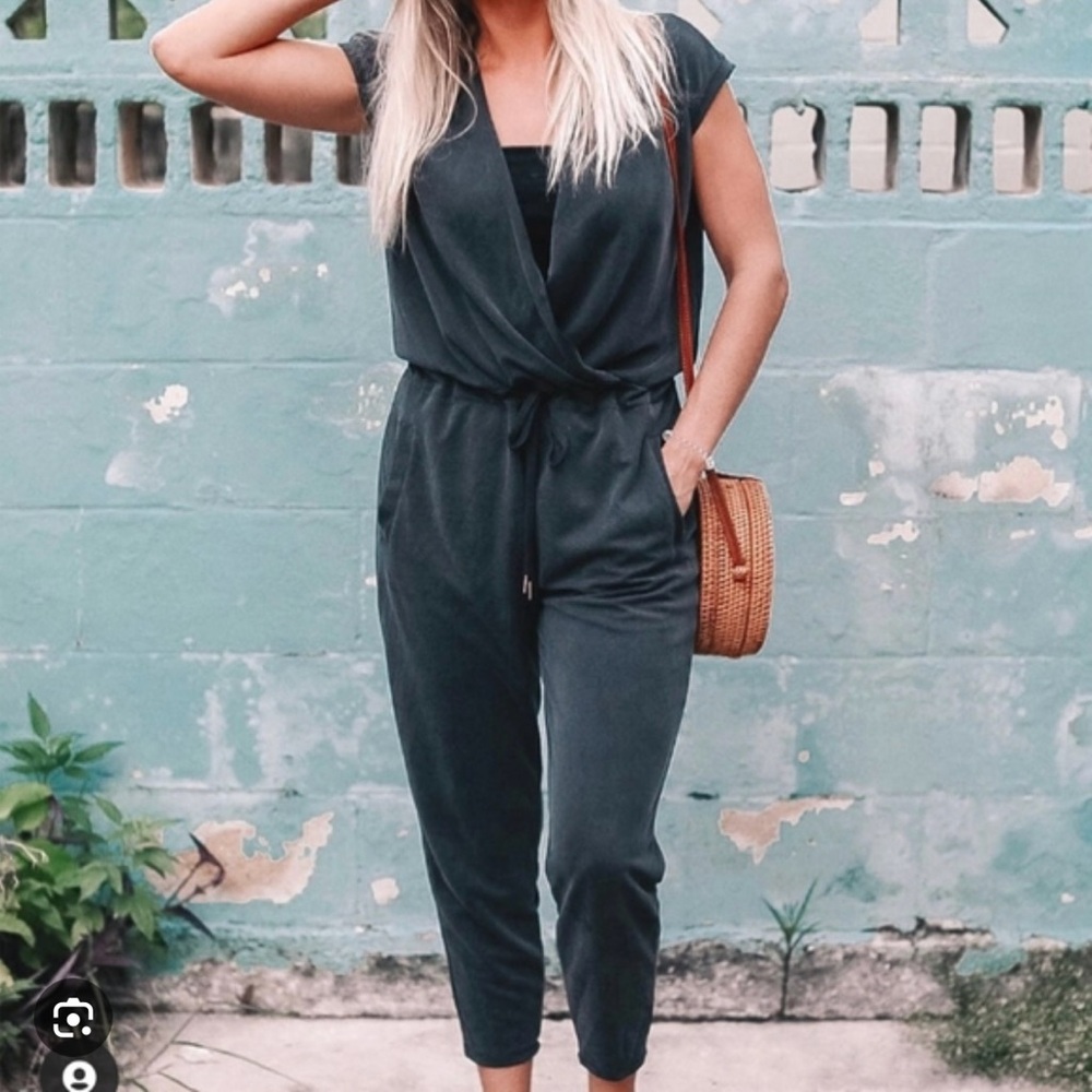 CALIA Charcoal Jumpsuit with Wrap Top and Jogger Legs